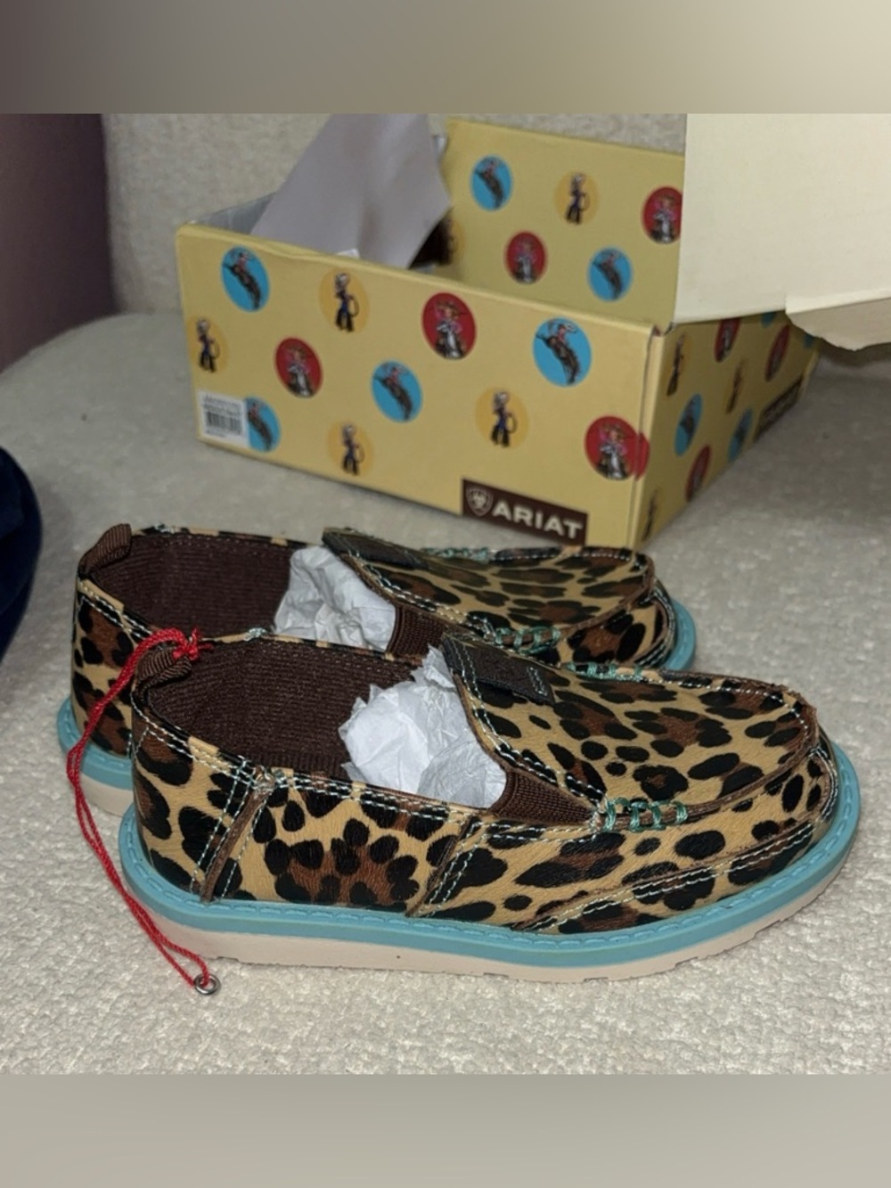 Ariat Kids Leopard Print Moccasins with Teal Trim; Lil Stompers Natalie Cruiser